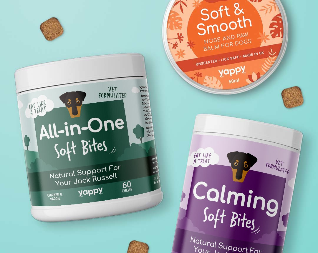 Range of personalised supplements and nose balm for dogs